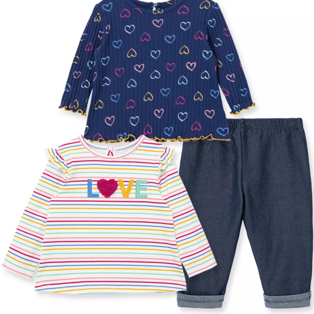 LITTLE ME Baby Girls Heart Play Tops and Pant, 3 Piece Set